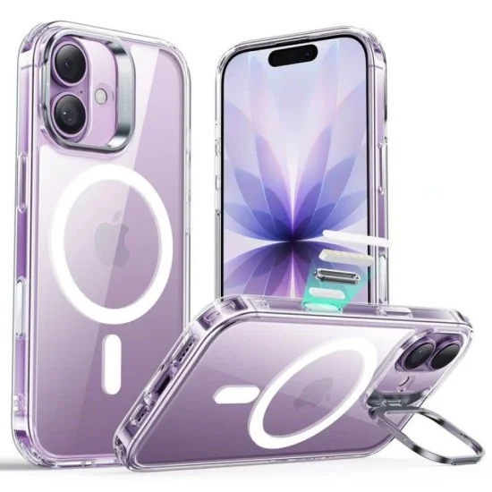 Esr iphone 17 halolock classic hybrid case with stash stand (camera control button) case - Clear